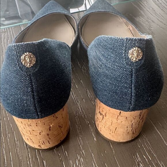 Anne Klein Necessity Denim Blue Heels with Cork Block Heel Pointed Toe Size 9.5M - Picture 4 of 12